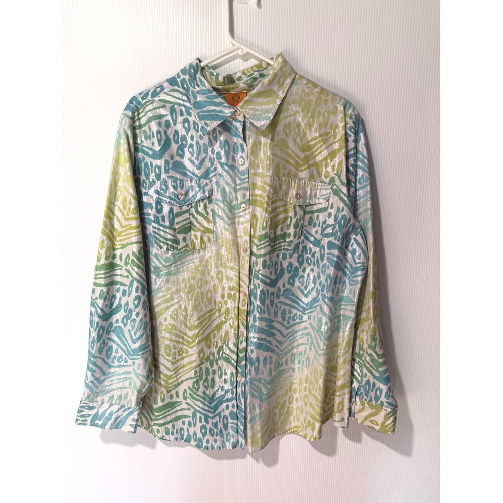 Ruby Rd Woman 20W Metallic Animal Print Button Front Shirt Blouse Plus Size